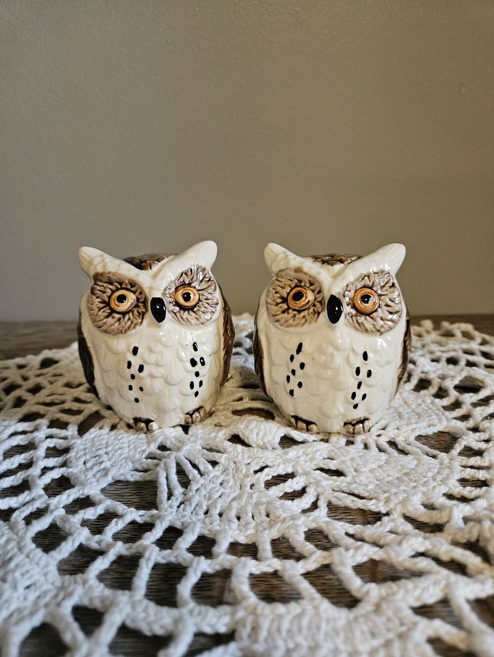 Vintage 70s Mid Century Modern Boho Cermanic Owl Salt and Pepper Shakers